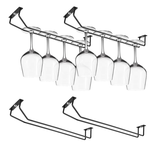 Yimerlen 14 Inch Black Wine Glass Rack, Under Cabinet Wine Glass Holder, Metal Stemware Rack Hanger for Kitchen Storage (4 Pack)