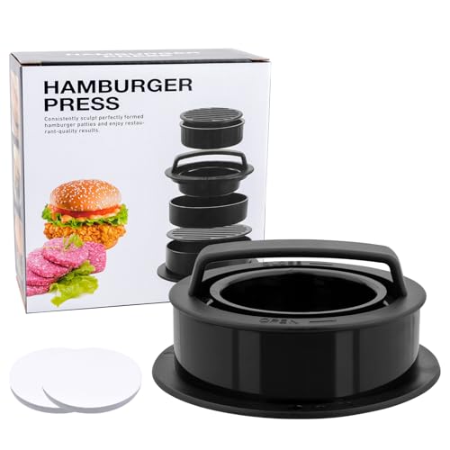Zhushishunyi Presse à Hamburger 3 en 1, Presse a Burger, Moule a Hamburger Antiadhésif, Ustensiles Barbecue Accessoires de Cuisson Grillades, avec 200 Feuilles de...