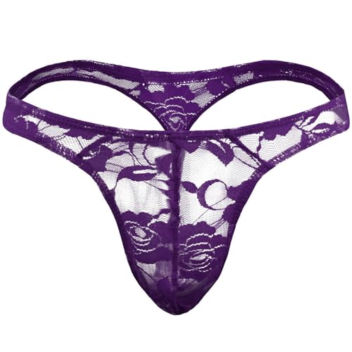Mens Sexy Lace Thongs Sissy Lingerie for Cross-dresser Sheer Mesh T-back Underwear G-string Panties Femboy Clothes
