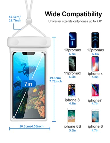 2 Pack Waterproof Phone Pouch With Lanyard Cell Phone Ip8X Diving Outdoor Beach Float Underwater 7.0" Universal Phone Case Dry Bag 3D Seamless Hd Tpu Dustproof Touch For Iphone Duke Black White #TOP4