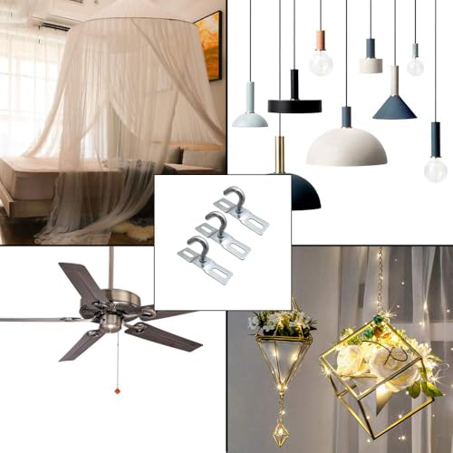 Ginddy 3 Stück Deckenhaken Edelstahl,Haken Lampe Decke Haken mit Augplatten Lampenhalterung Deckenhalterung Schraubenmontage Schwere Lampenhaken für Deckenventilatoren Blumenkorb Halter