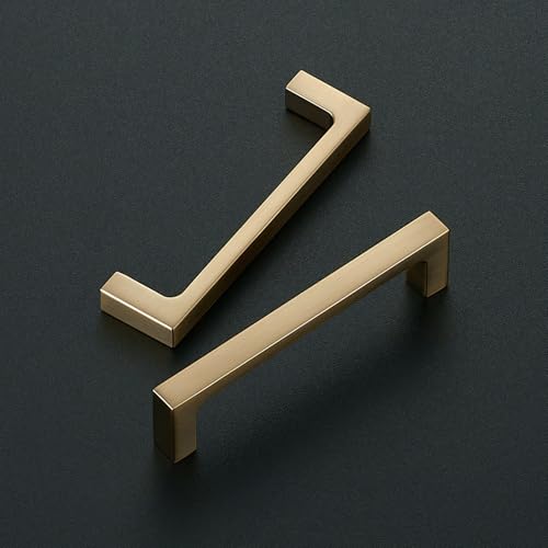 Image of Ravinte Champagne Bronze Kitchen Square Cabinet Handles 3-3 /4 Inch 30 Pack | Modern Slim Style, Solid Zinc, Square Design, Screws Included, Easy Installation, for Kitchen Drawers & Cupboards