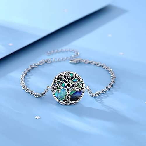 CELESTIA Tree of Life Bracelet for Women 925 Sterling Silver Abalone Shell Mothers Day Jewellery Gifts for Mum Daughter Length 7.8"