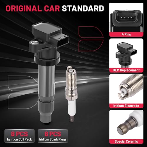 Image of BDFHYK 8 Ignition Coil Pack UF543 and 8 Iridium Spark Plug SP541 Compatible with Buick 2007-2011 Lucerne, Compatible with Cadillac 2007-2011 DTS,2007-2010 STS,2007-2009 SRX,2007-2009 XLR 12597745