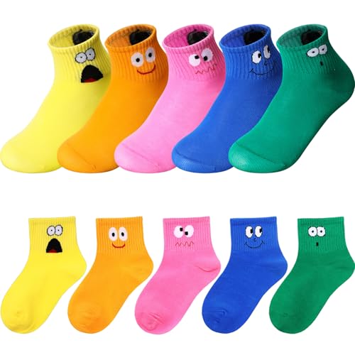 JaGely 10 Pairs 3-6 Year Boy Girl Cotton Funny Emotion Crew Socks Novelty Cute Cartoon Crazy Face Socks for Kids Toddler -  EA2432
