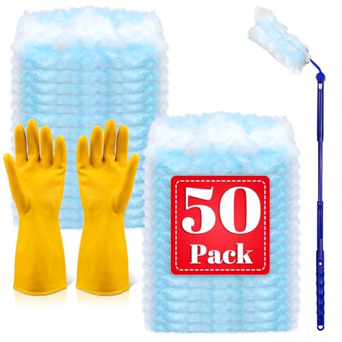 50 Pack Duster Refills Compatible with Swiffer Dusters, Disposable Replacement Heads with Extendable Handle for Dust Removal on Vents, Baseboards, Ceiling Fans, Crevices & Hard-to-Reach Places
