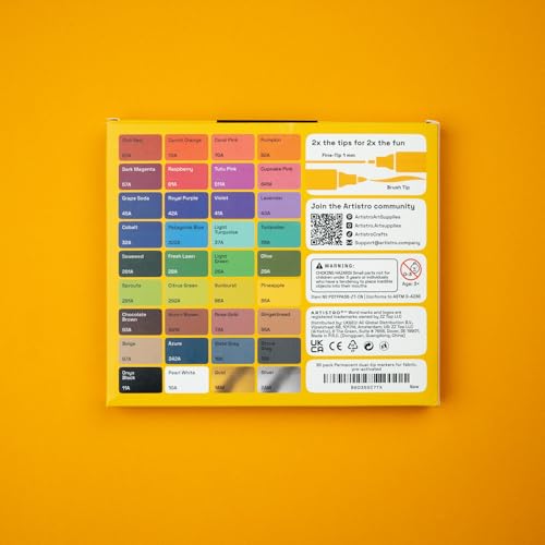 Artistro 36 Doppelseitige Textilmarker - Stoffdekorationsset - Permanent für Kleidung - Kein Auslaufen für T-Shirts, Taschen, Textilien, Leinwand und mehr (Pinselspitze und Feine Spitze)