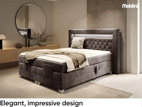 MEBLINI Boxspringbett Elektrisch Verstellbar mit LED - Gepolstert Doppelbett mit Matratzen und Toppers - Polsterbett - Bett mit Kopfteil - SANTORE - 140x200 - H3/Braun Samt – Bild 4
