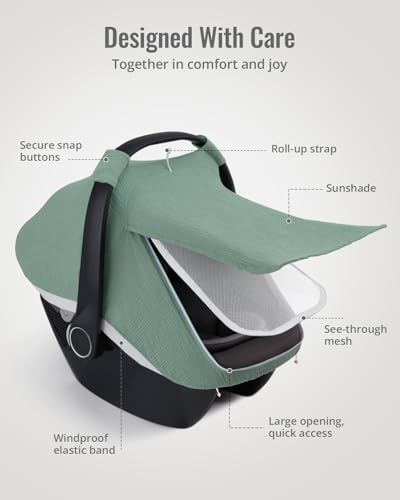 image for Blissful Diary Baby Car Seat Cover, Extra Large Mesh Window, Breathabl