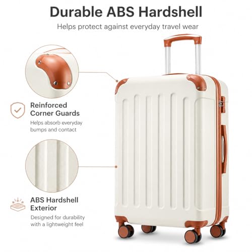 YOETEY Carry On Luggage Sets 3 Piece, Lightweight Durable Hardside Suitcase for Travelling with Spinner Wheels & TSA Lock, White Brown image 3