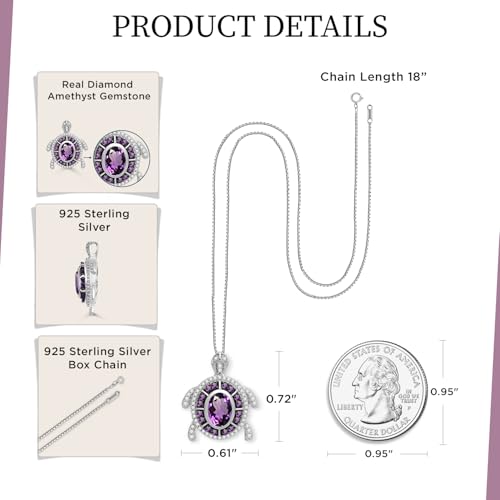 Jewelili Sterling Silver Turtle Birthstone Pendant Necklace | 7X5 MM Oval & 1.25 MM Round Cut Birthstone with Round Created White Sapphire Gemstones | 18" Box Chain | Luxury Jewelry Gift for Her | Gift Box Included3