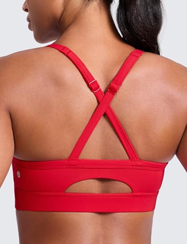 Image of CRZ YOGA Butterlift Cross Back Sports Bras | Medium Support, Removable Pads, Yoga, Buttery Soft, Scoop Neck, Cut-Out, Adjustable Thin Straps, for Women