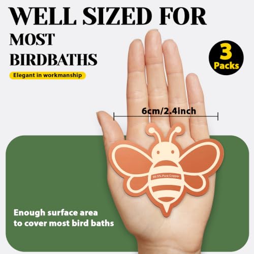 Image of 3Pcs Bird Bath Copper Purification Disk 99.99% Pure Copper Bath Disk 0.6mm for Natural Physical Clean Water All Season Universal Use for Purifying Outdoor Birdbaths,Bowls and Garden Fountains(Bee)