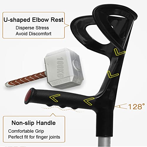 Muletas Bastón Plegable de Aluminio (2 Unidades, Puño Abierto), Antebrazo Telescópico para Adultos, Agarre Cómodo, con Empuñadura Ergonómica y Reflector (Soporta hasta 130 kg)