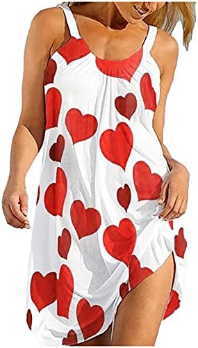 Dreamyth-Summer Women's Summer Dresses Cute Cartoon Print Midi Dress Sleeveless Casual Beach Bohemian Dress Floral Sundress 2021, Red, XL