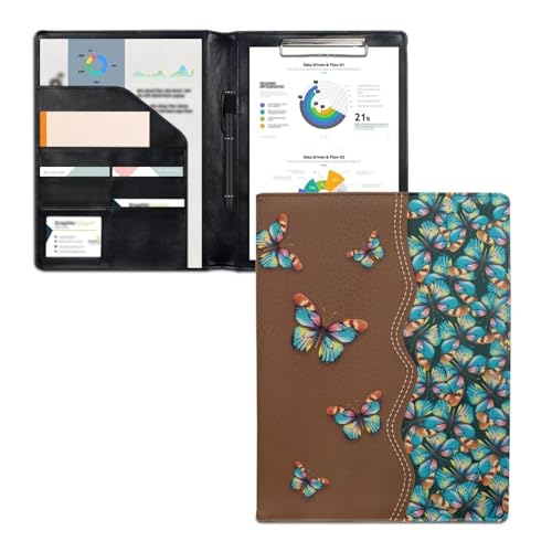 Coldinair Blue Butterfly Print Portfolio Organizer Binder Interview Resume Business Folder for Legal Document Letter A4 Notebook Clipboard Folio with Notepad, Brown