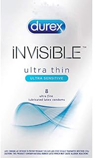 Condoms, Ultra Thin Lubricated Natural Latex, Durex Invisible Condoms, 8 Count - Ultra Sensitive, Lubricated, Transparent
