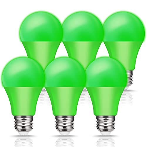 JandCase A19 Green Light Bulb,Green Led Light Bulb, Green Colored Light Bulb, 5W(40W Equivalent), E26 Base, Non-dimmable LED Light Bulb, for Holiday Decoration, Home Bar Decor, 6 Pack