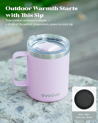 avodvo 12oz Insulated Coffee Mug with Lid – Includes Two Lids, Stainless Steel Coffee Travel Mug with Handle, Double Wall Vacuum Insulated Camping Mug for Home, Office & Outdoor, Pink - image 6