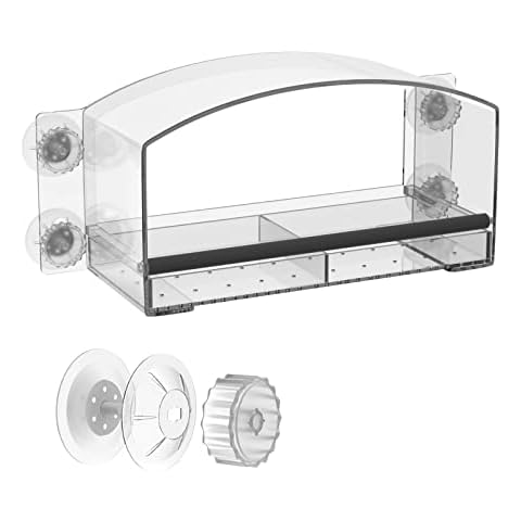 Hycency Window Bird Feeder Window Bird Feeders with Strong Suction Cups Clear Transparent Bird Feeder for Window Mount Bird Feeder Removable Tray with Drain Holes Cover