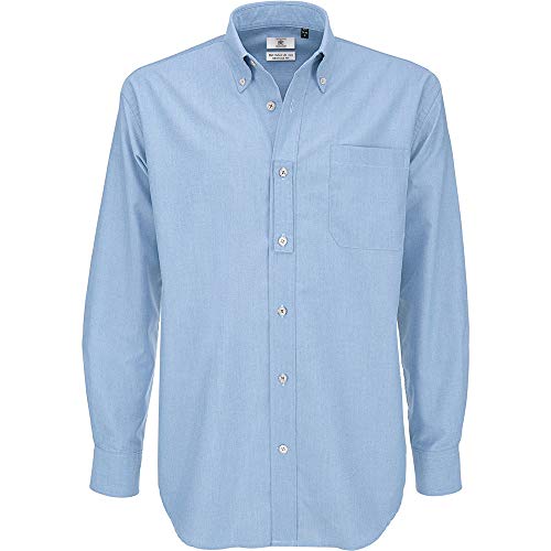 B&C Mens Oxford Long Sleeve Shirt Camicia Business, Blu Blue 000, XXXXXX-Large Uomo