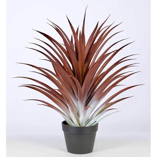 SUNPRAIRIE Hyper Realistic Big Red Artificial Aloe Vera Plant 26 Inches Tall. Large Faux Agave in Matte Black Pot.