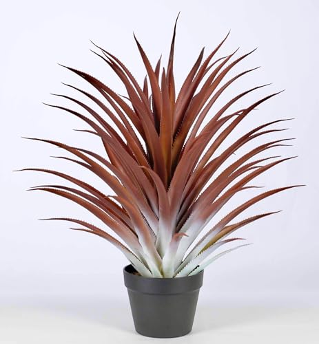 SUNPRAIRIE Hyper Realistic Big Red Artificial Aloe Vera Plant 26 Inches Tall. Large Faux Agave in Matte Black Pot.