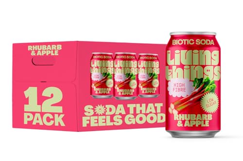 Living Things Prebiotic Soda - Gut Health & Low Calorie Drink - 12 x 330ml Cans - High in Fibre - Rhubarb & Apple