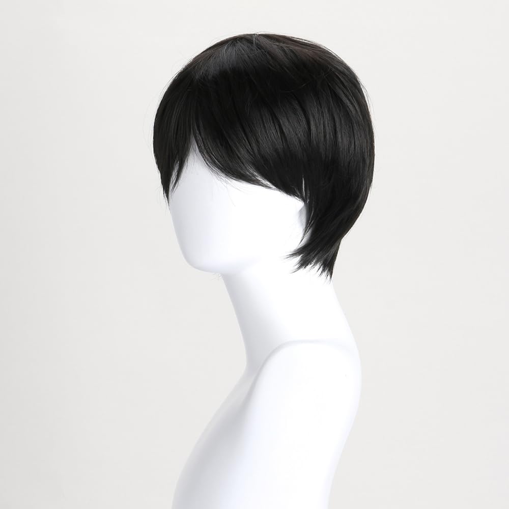 YuanYouTong Mens Short Black Wig with Bangs, Natural Straight Synthetic Hair Wig for Cosplay Costume, Music Festivals - Image 3
