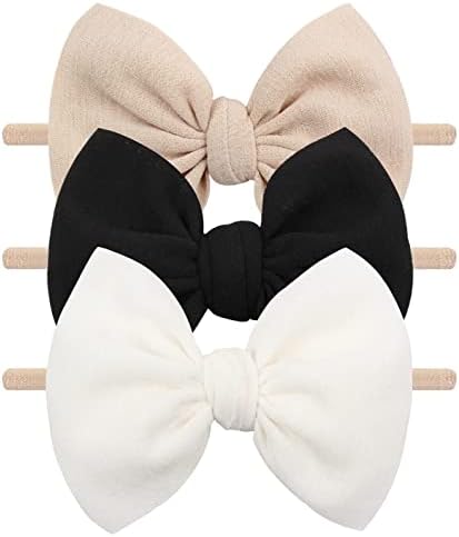 YanJie 3 Pcs Soft Headbands Baby Girls Nylon Headband with Hair Bow Hairbands Hair Accessories for Newborn Infant Toddler Kids