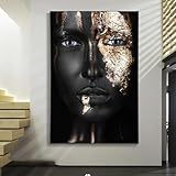 chaojiart ragazza nera con trucco dorato dipinti su tela poster e stampe di arte moderna da parete donna africana immagini da parete cuadros decor 60x80 cm senza cornice