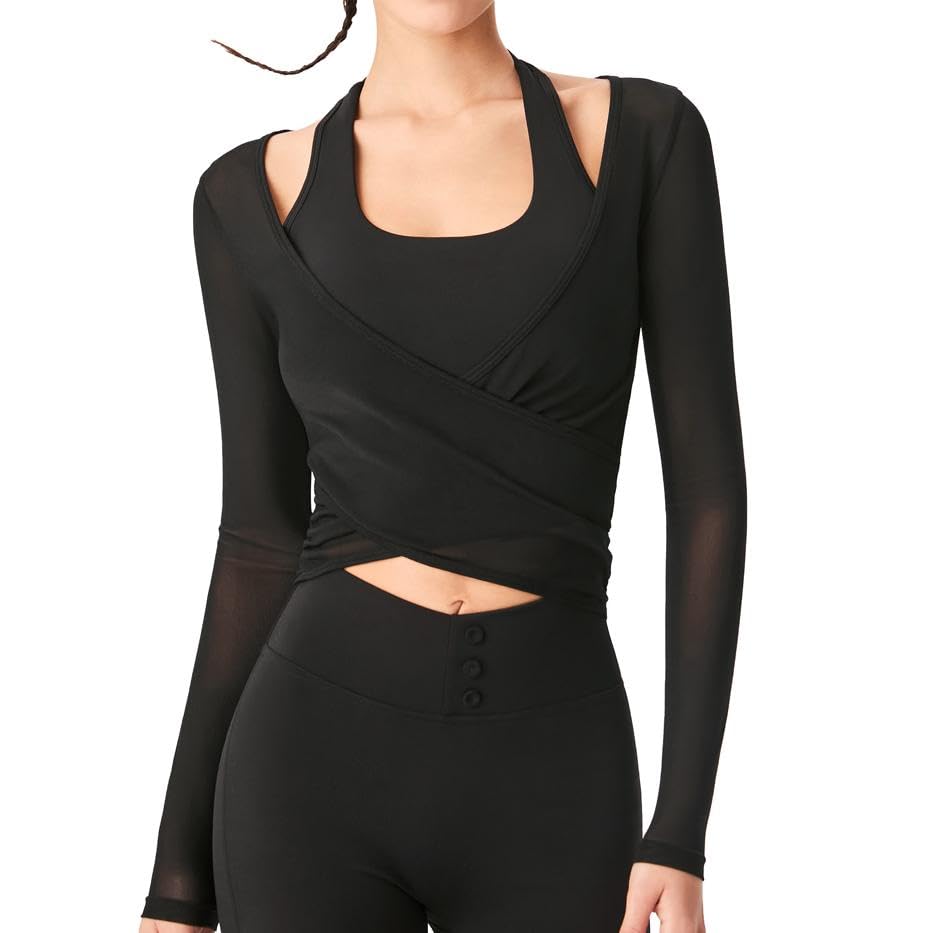 Ensemble de yoga en maille respirante Harssidanzar CL306US avec manches longues