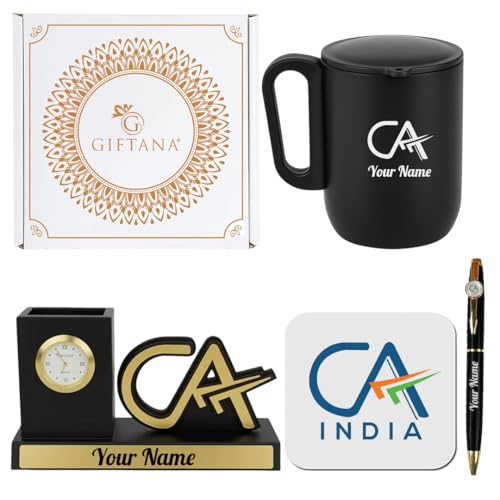 Image of Giftana Personalized 4 in 1 CA Desk Organizer Gift Set (Black) | Employee Welcome Kit, Corporate Gift for Employees