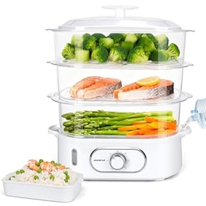 Aigostar Fitfoodiepro - Dampfgarer mit Timer 12L, 3-Etagen Stapelkörbe (900W, BPA frei) .EINWEGVERPACKUNG