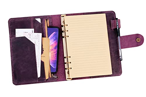 Personalized vintage purple leather notebook cover diary planner A5 refillable travel journal binder NBA523TB