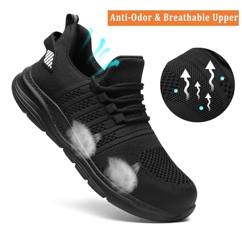 LUPWEE Safety Trainers for Men Women Slip Resistant Steel Toe Cap Trainers,Comfortable Lightweight Puncture Proof Safety Work Shoes Construction Work Utility Shoes, Black 44 - Image 5