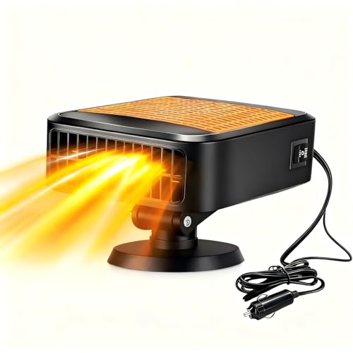 Ruutcasy Ventilador portátil para coche, 12 V, desempañador antivaho de calentamiento rápido, secador de refrigeración 2 en 1, ventilador de calefacción de rotación de 360°, que se conecta al