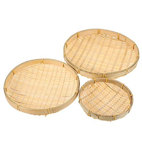 Happyyami Panier Bambou Tressé Main 15X15X1.18 Pouces Plateau Stockage Polyvalent Cuisine Passoire Chinoise Naturelle Décoration Maison