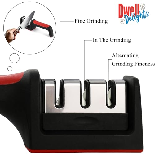 Image of Manual Knife Sharpener Tool with 3-Stage System | Kitchen Knife Sharpener for Home Use | Blade Sharpener for Steel & Ceramic | Ultra Strong Safe & Easy Knife Sharpner Machine Top Grain