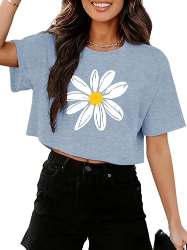 Binshre Womens Crop Tops Summer Graphic T Shirts Short Sleeves
