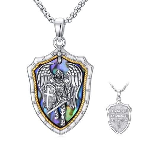 WINNICACA St Michael Pendant for Men Sterling Silver St Michael Necklace Medal Jewelry Saint Michael Shield Pendant Protect Us Amulet Necklace Jewelry Gifts for Men Son Dad Him