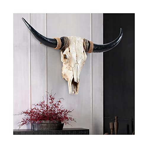 YUDIZWS Animaux Têtes Mur Décor Artisanat Œuvre d'art Bison artificiel Crâne Artificiel Longhorn Vache Crâne Mur Sculpture Maison Vintage Vieilli Résine,A