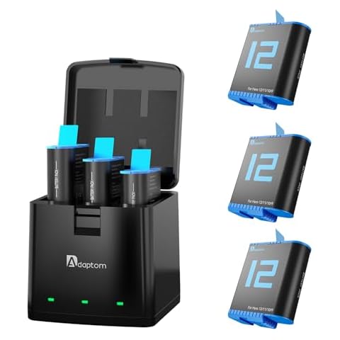 3-Pack Battery Charger for GoPro Hero 12 Hero 11 Hero 10 Hero 9,Adaptom Triple Storage USB Quick Charger and Rechargeable Battery for GoPro Hero 9 10 11,Fully Fit for Go pro Original Battery Charger Cover