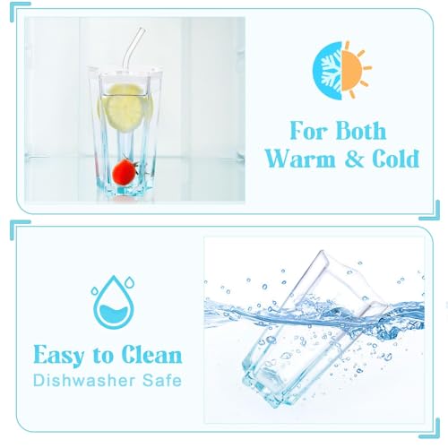 Image of Glass Cup with Lid and Straw - 350ml, Set of 1, Drinking Cup Set with Lids Straws, Cute Pentagram Design Color Glass Tumbler Cup for Smoothie Soda Ice Tea