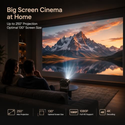 Image of AILKIN Projector 1080P Full HD Support 4K Decoding, Portable Projector with 5G WiFi Bluetooth, 250 Inch Max Display, 50000 Hrs Lamp Life, Home Theater Outdoor Movie Projector