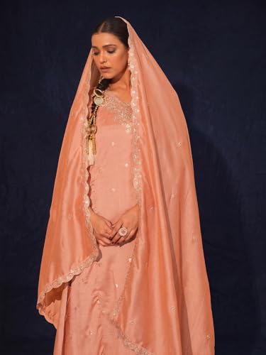 Image of Naixa Women's Vichitra Silk Embroidered A-Line Kurta with Pant and Dupatta Sets (NX-845)