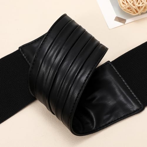 SANSTHS Women Wide Elastic Belts for Dresses Vintage Fashion Stretchy Waist Belts Ladies Cinch Belts Leather Waistband4