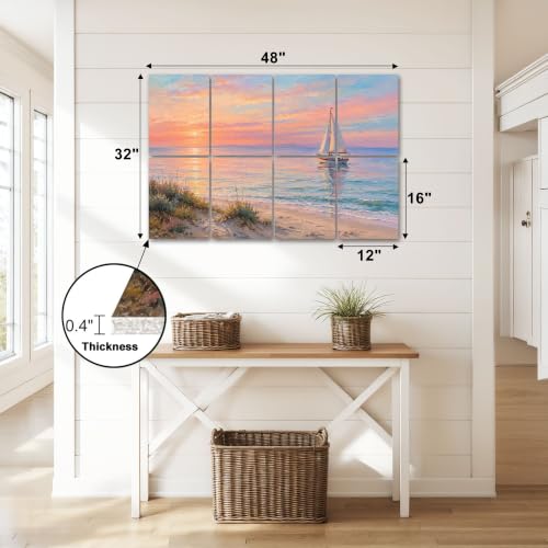 8 Pack Paneles Acústicos Artísticos Absorbentes de Sonido Color Playa Atardecer Tranquilo Barco de Vela 48"x32" miniatura 2