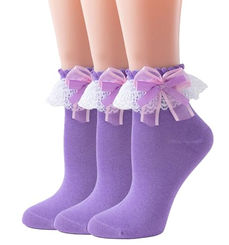 Image of Women Ruffle Socks, Double Layer Lace Butterfly Cute Frilly Girl Princess Cotton Ankle Socks