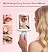 Fshyos Travel Makeup Mirror with Lights 10X/1X Double-Sided Magnifying LED Beauty Mirror Rechargeable Portable Vanity Mirror with 3 Color Lighting Smart Touch Dimming Desktop Handheld Hanging Silver